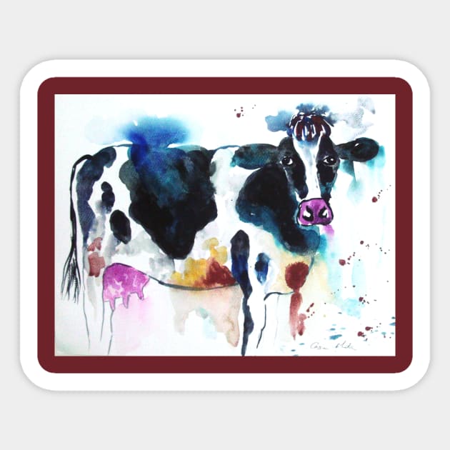 Beautiful Black and White Cow Sticker by Casimirasquirkyart